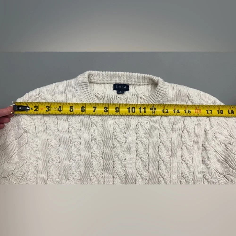 J.Crew Cable Knit Sweater Cream Ivory 100% Cotton Long Sleeve Size L